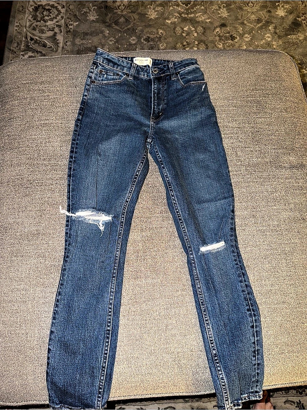 Abercrombie & Fitch The Skinny High Rise Distressed Skinny Jeans Blue Waist 25
